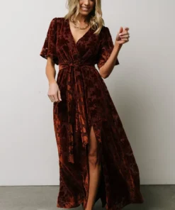 BB Custom Dresses Uma Velvet Maxi Dress | Copper Floral