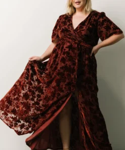 BB Custom Dresses Uma Velvet Maxi Dress | Copper Floral