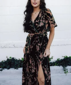 BB Custom Uma Velvet Maxi Dress | Green Floral 22 BB Custom Uma Velvet Maxi Dress | Green Floral