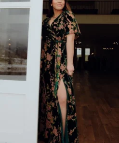 BB Custom Uma Velvet Maxi Dress | Green Floral 16 BB Custom Uma Velvet Maxi Dress | Green Floral