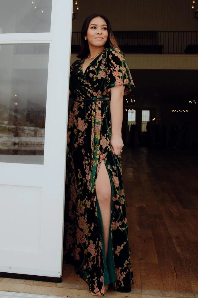BB Custom Uma Velvet Maxi Dress | Green Floral 3 BB Custom Uma Velvet Maxi Dress | Green Floral