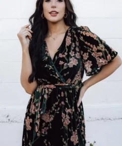 BB Custom Uma Velvet Maxi Dress | Green Floral 18 BB Custom Uma Velvet Maxi Dress | Green Floral