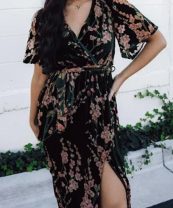 BB Custom Uma Velvet Maxi Dress | Green Floral 27 BB Custom Uma Velvet Maxi Dress | Green Floral