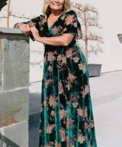 BB Custom Uma Velvet Maxi Dress | Jade Floral Dresses