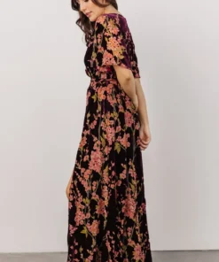 BB Custom Uma Velvet Maxi Dress | Plum Floral Dresses