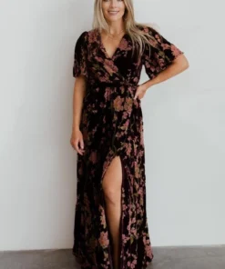 BB Custom Uma Velvet Maxi Dress | Plum Floral Dresses