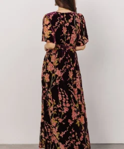 BB Custom Uma Velvet Maxi Dress | Plum Floral Dresses