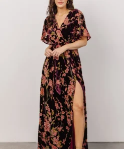 BB Custom Uma Velvet Maxi Dress | Plum Floral Dresses