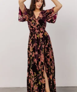 BB Custom Uma Velvet Maxi Dress | Plum Floral Dresses