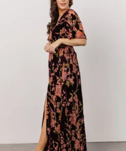 BB Custom Uma Velvet Maxi Dress | Plum Floral Dresses