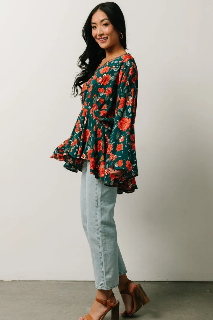 HAY Umina Peplum Top | Lagoon + Coral Floral 3 HAY Umina Peplum Top | Lagoon + Coral Floral