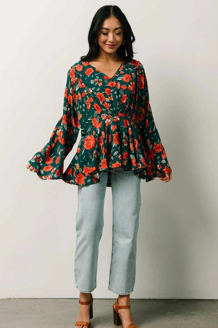 HAY Umina Peplum Top | Lagoon + Coral Floral 2 HAY Umina Peplum Top | Lagoon + Coral Floral