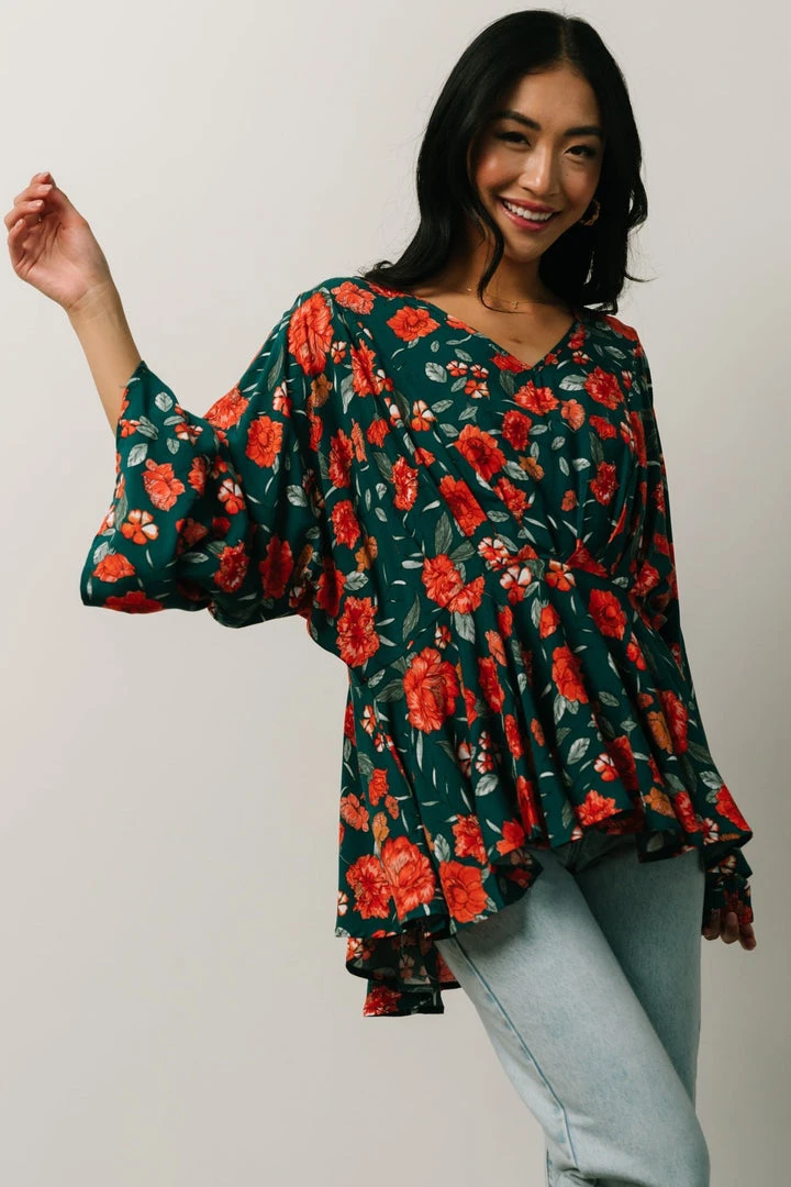 HAY Umina Peplum Top | Lagoon + Coral Floral 1 HAY Umina Peplum Top | Lagoon + Coral Floral