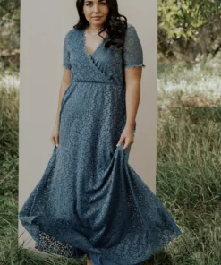 RR Dresses Venice Lace Maxi Dress | Slate Blue
