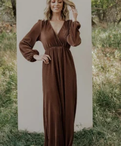 BB Custom Dresses Venus Pleated Maxi Dress | Bronze