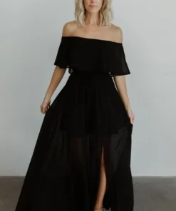 BB Custom Victoria Off Shoulder Maxi Dress | Black Dresses