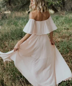 BB Custom Victoria Off Shoulder Maxi Dress | Blush