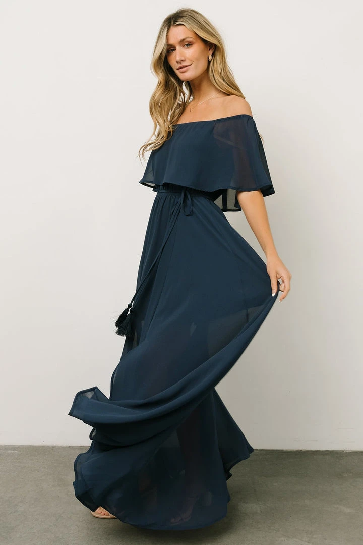 BB Custom Victoria Off Shoulder Maxi Dress | Navy Dresses 4 BB Custom Victoria Off Shoulder Maxi Dress | Navy Dresses