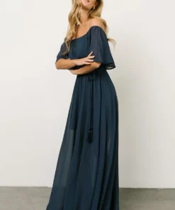 BB Custom Victoria Off Shoulder Maxi Dress | Navy Dresses