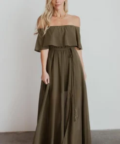 BB Custom Dresses Victoria Off Shoulder Maxi Dress | Olive