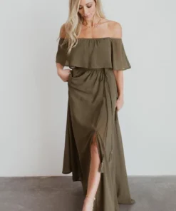 BB Custom Dresses Victoria Off Shoulder Maxi Dress | Olive