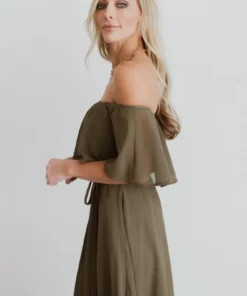 BB Custom Dresses Victoria Off Shoulder Maxi Dress | Olive