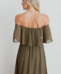 BB Custom Dresses Victoria Off Shoulder Maxi Dress | Olive