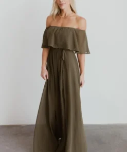 BB Custom Dresses Victoria Off Shoulder Maxi Dress | Olive