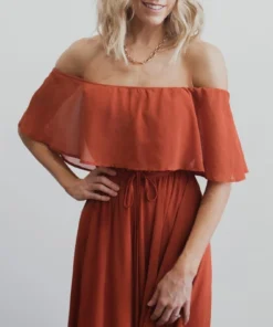 BB Custom Maxi Dresses Victoria Off Shoulder Maxi Dress | Rust