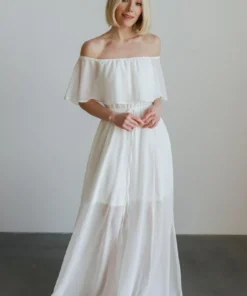 BB Custom Dresses Victoria Off Shoulder Maxi Dress | White