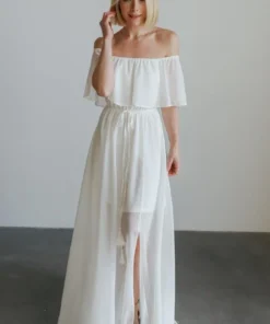 BB Custom Dresses Victoria Off Shoulder Maxi Dress | White