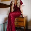 RR Dresses Vienna Sequin Maxi Dress | Burgundy