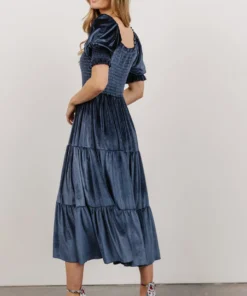 BB Custom Dresses Vivaldi Smocked Velvet Midi Dress | Blue 12 BB Custom Dresses Vivaldi Smocked Velvet Midi Dress | Blue