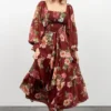 FT Dresses Vyn Tiered Midi Dress | Burgundy Floral