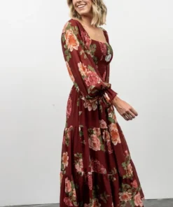 FT Dresses Vyn Tiered Midi Dress | Burgundy Floral