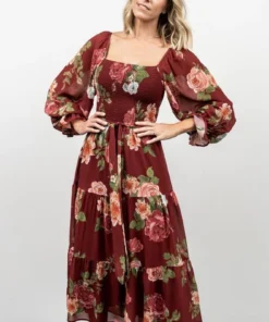 FT Dresses Vyn Tiered Midi Dress | Burgundy Floral