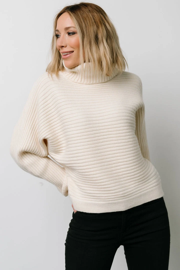 LUM Whitney Ribbed Turtle Neck Sweater | Cream Tops 3 LUM Whitney Ribbed Turtle Neck Sweater | Cream Tops