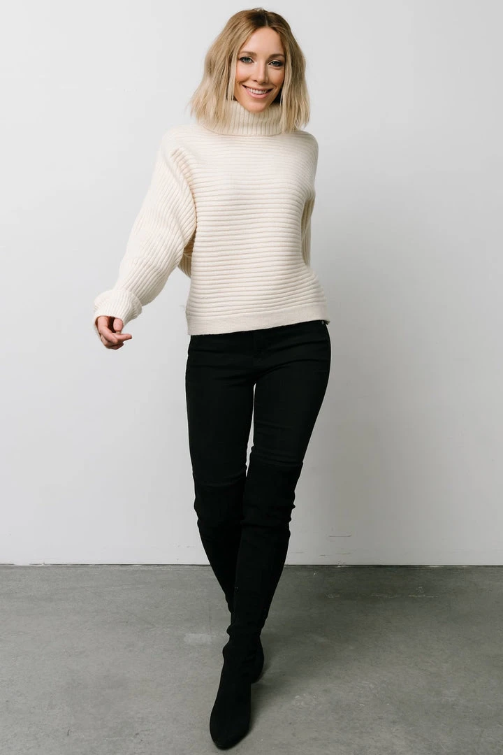 LUM Whitney Ribbed Turtle Neck Sweater | Cream Tops 9 LUM Whitney Ribbed Turtle Neck Sweater | Cream Tops