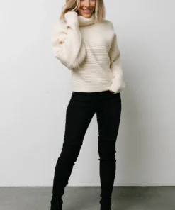 LUM Whitney Ribbed Turtle Neck Sweater | Cream Tops