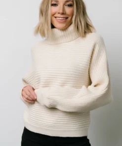 LUM Whitney Ribbed Turtle Neck Sweater | Cream Tops 15 LUM Whitney Ribbed Turtle Neck Sweater | Cream Tops