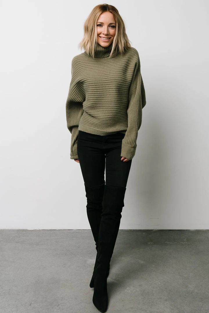 LUM Tops Whitney Ribbed Turtle Neck Sweater | Dusty Olive 3 LUM Tops Whitney Ribbed Turtle Neck Sweater | Dusty Olive