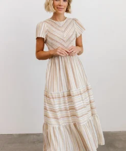 POL Dresses Willow Smocked Maxi Dress | Tan Striped