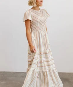 POL Dresses Willow Smocked Maxi Dress | Tan Striped