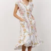 KA Wren Ruffle Sleeve Midi Dress | Ivory Geometric Floral Print Dresses