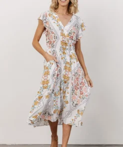 KA Wren Ruffle Sleeve Midi Dress | Ivory Geometric Floral Print Dresses 10 KA Wren Ruffle Sleeve Midi Dress | Ivory Geometric Floral Print Dresses