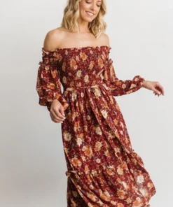 FT Dresses Yorkley Smocked Midi Dress | Burgundy Floral