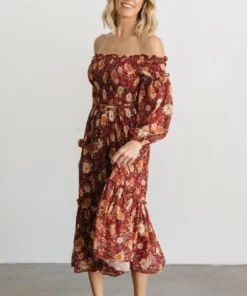 FT Dresses Yorkley Smocked Midi Dress | Burgundy Floral