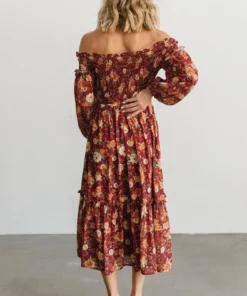 FT Dresses Yorkley Smocked Midi Dress | Burgundy Floral