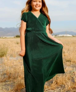 BB Custom Dresses Youth Athena Pleated Maxi Dress | Forest
