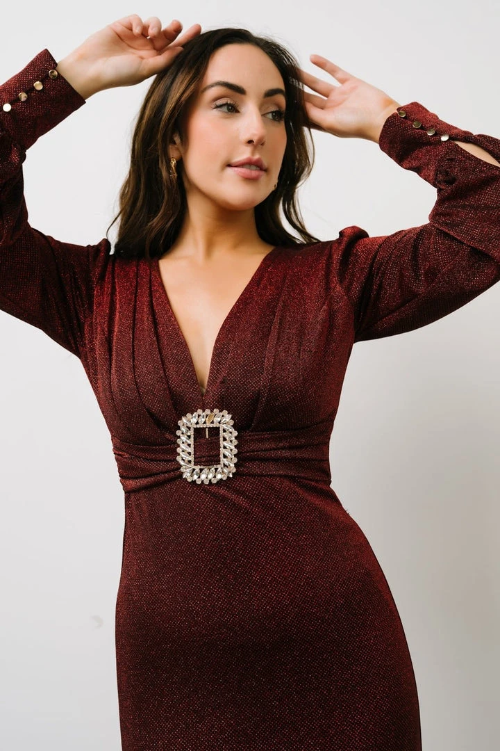 Soi Dresses Zae Shimmer Gown | Merlot 3 Soi Dresses Zae Shimmer Gown | Merlot